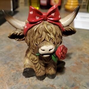 Adorable Highland Cow Figurines with Red Bow